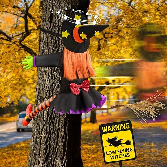 Sanchez; Halloween Decorations Outdoor Crashing Witch: Flying Crashed Witches Hanging into Tree - Halloween Decor for Yard Garden Porch; Category:Halloween Statues; Image:1